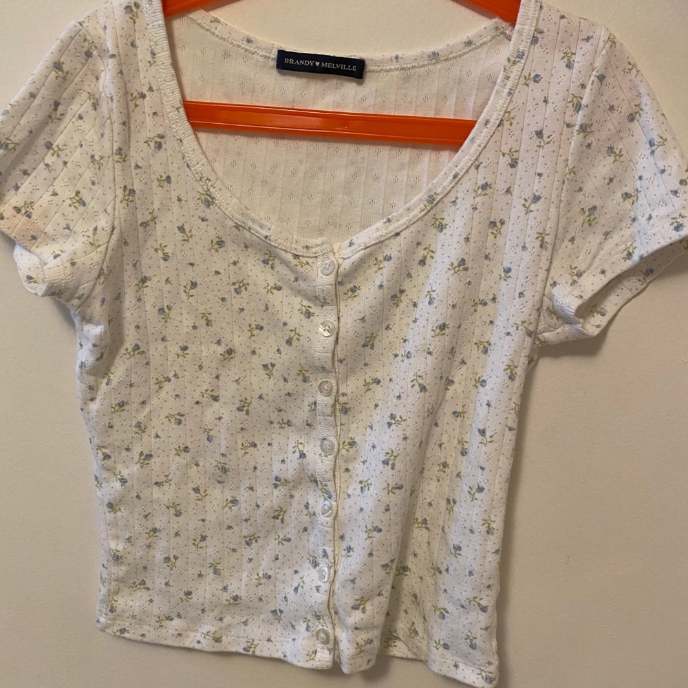 brandy melville light blue floral zelly top